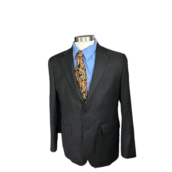 Joseph Abboud Mens Dark Brown Plaid 100% Wool 2 Button Suit Jacket Size 42R EUC